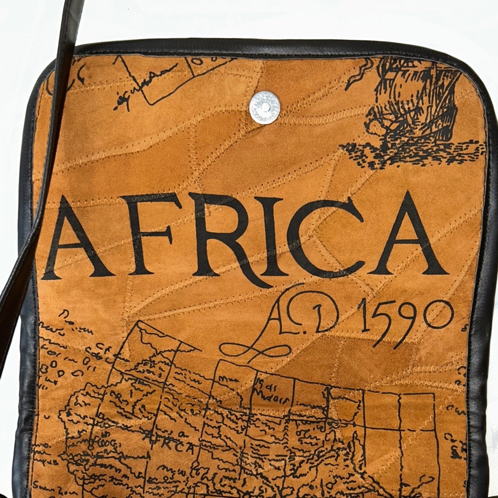 Brown and Black Map Suede Leather Shoulder Bag - Picture 4 of 8